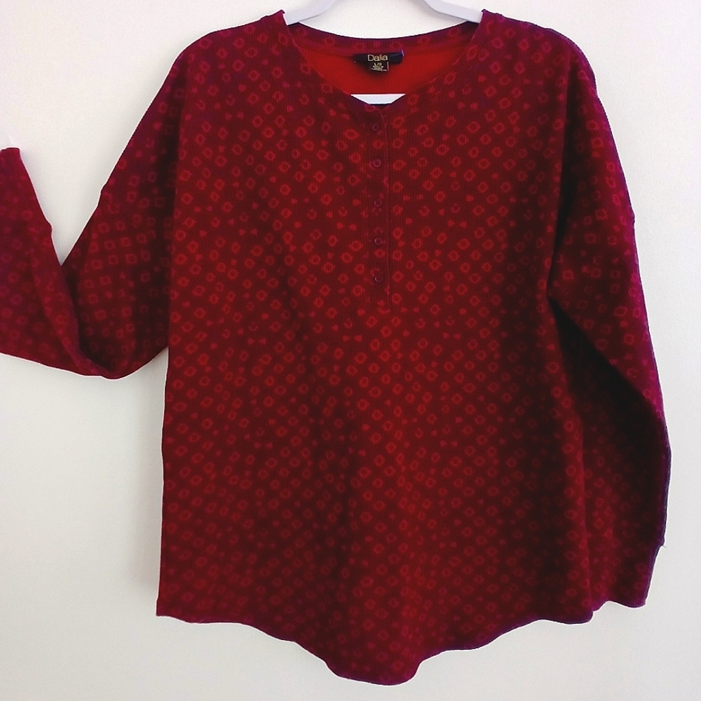DALIA Henley THERMAL long Slve Tee Shirt Sz L NWOT